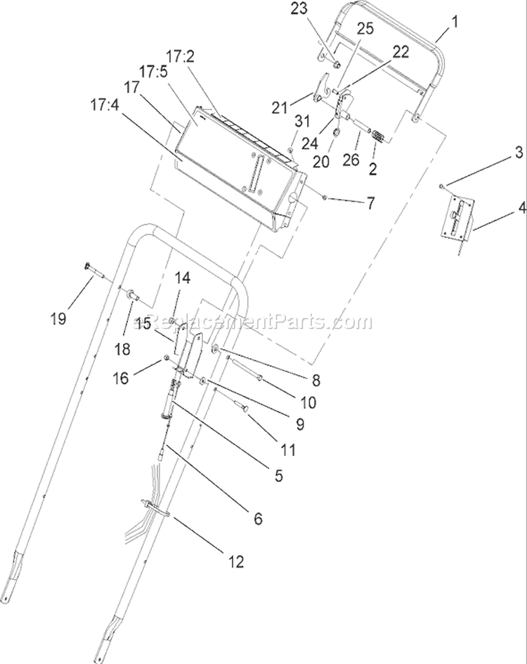 Upper Handle and Control Assembly Diagram and Parts List for 22168 240000001-240999999 - 2004 Toro Lawn Mower