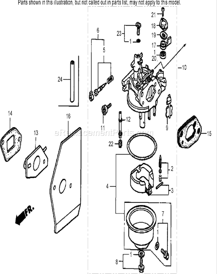 Carburetor Assembly Diagram and Parts List for 22168 240000001-240999999 - 2004 Toro Lawn Mower
