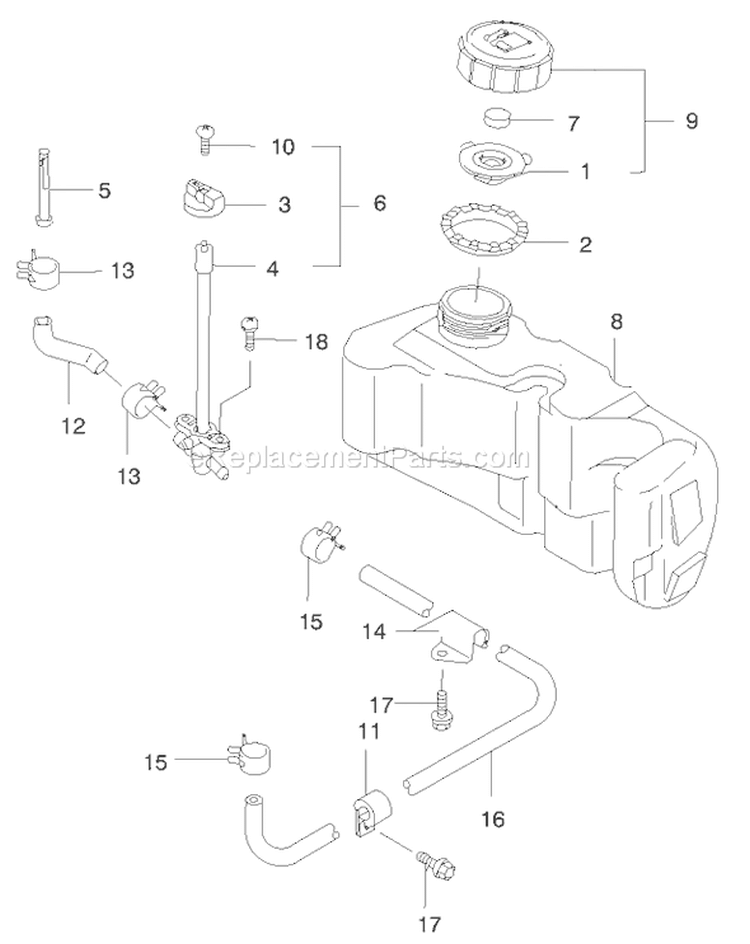 Fuel Tank/fuel Valve Diagram and Parts List for 22170 200000001-200999999 - 2000 Toro Lawn Mower