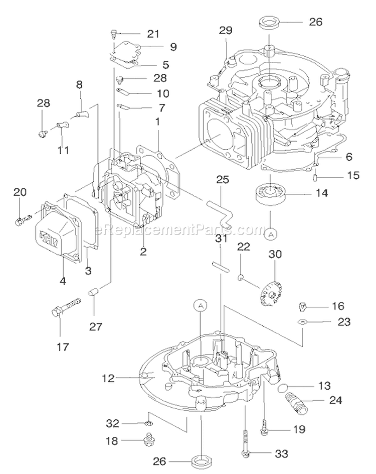 Cylinder/crankcase Diagram and Parts List for 22170 200000001-200999999 - 2000 Toro Lawn Mower