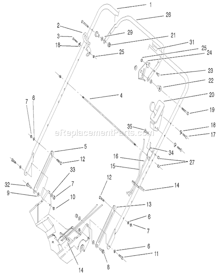 Handle and Controls Assembly Diagram and Parts List for 22170 230000001-230999999 - 2003 Toro Lawn Mower