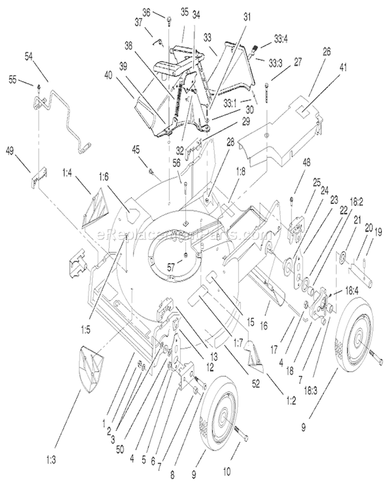 Housing Assembly Diagram and Parts List for 22170 230000001-230999999 - 2003 Toro Lawn Mower