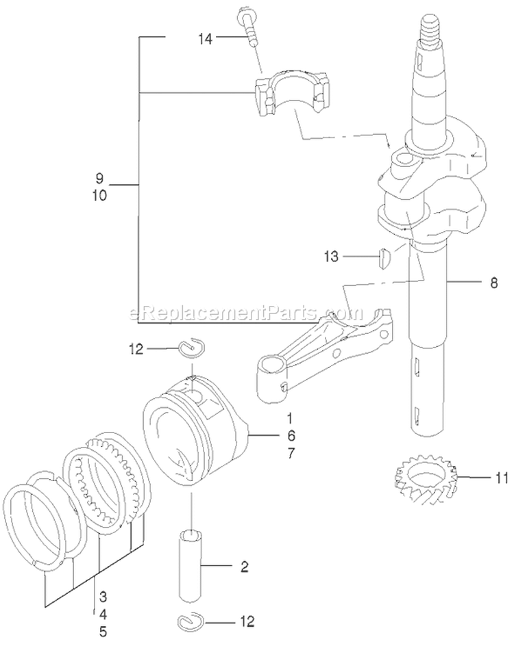 Piston/crankshaft Assembly Diagram and Parts List for 22170 230000001-230999999 - 2003 Toro Lawn Mower