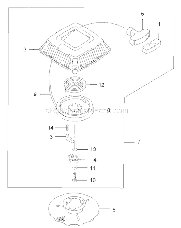 Recoil Starter Assembly Diagram and Parts List for 22170 230000001-230999999 - 2003 Toro Lawn Mower