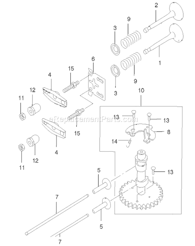 Valve Camshaft Assembly Diagram and Parts List for 22170 230000001-230999999 - 2003 Toro Lawn Mower
