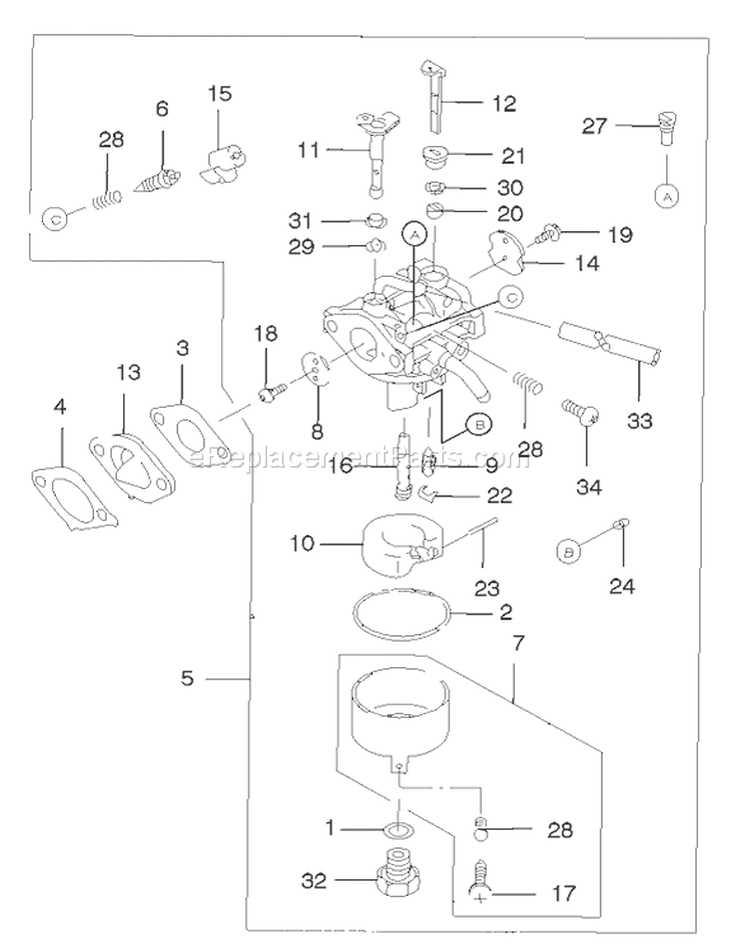 Carburetor Assembly Diagram and Parts List for 22170 230000001-230999999 - 2003 Toro Lawn Mower