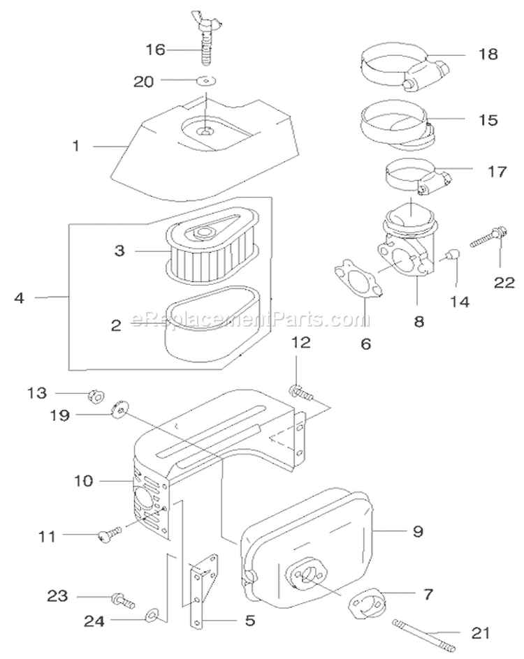 Air Filter and Muffler Diagram and Parts List for 22170 9900001-9999999 - 1999 Toro Lawn Mower