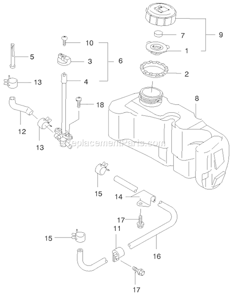 Fuel Tank/fuel Valve Diagram and Parts List for 22170 9900001-9999999 - 1999 Toro Lawn Mower