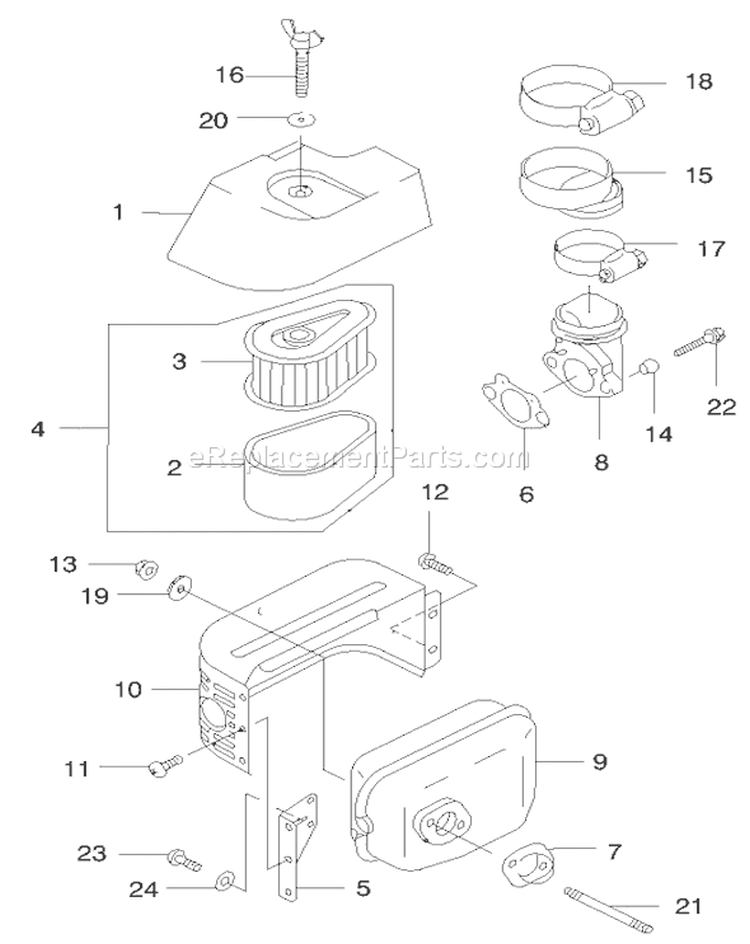 Air Filter and Muffler Diagram and Parts List for 22171 200000001-200999999 - 2000 Toro Lawn Mower