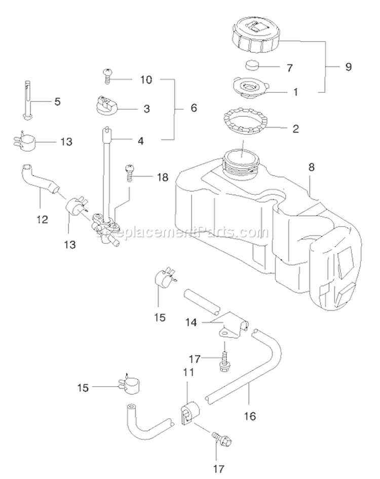 Fuel Tank Fuel Valve Diagram and Parts List for 22171 200000001-200999999 - 2000 Toro Lawn Mower
