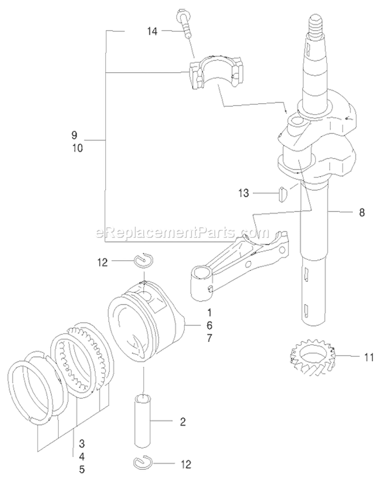 Piston/crankshaft Diagram and Parts List for 22171 200000001-200999999 - 2000 Toro Lawn Mower