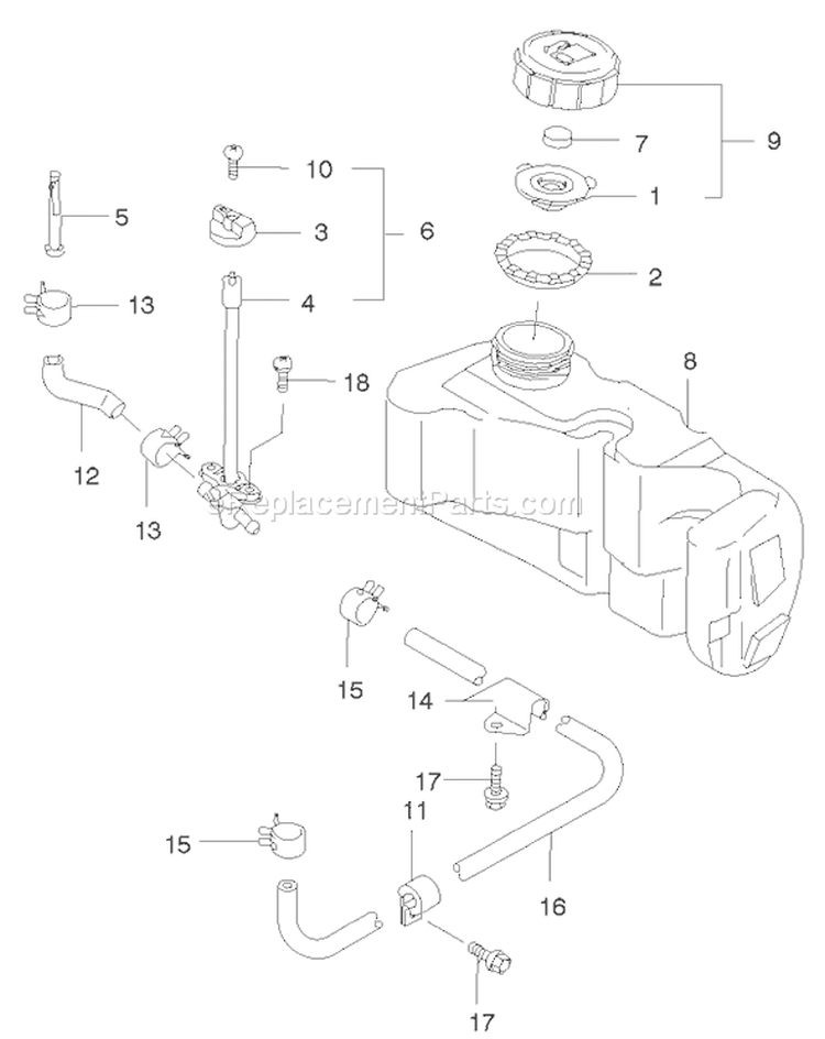 Fuel Tank and Fuel Valve Assembly Diagram and Parts List for 22171 220000001-220999999 - 2002 Toro Lawn Mower