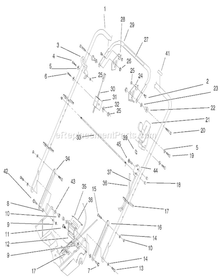 Handle and Controls Assembly Diagram and Parts List for 22171 220000001-220999999 - 2002 Toro Lawn Mower