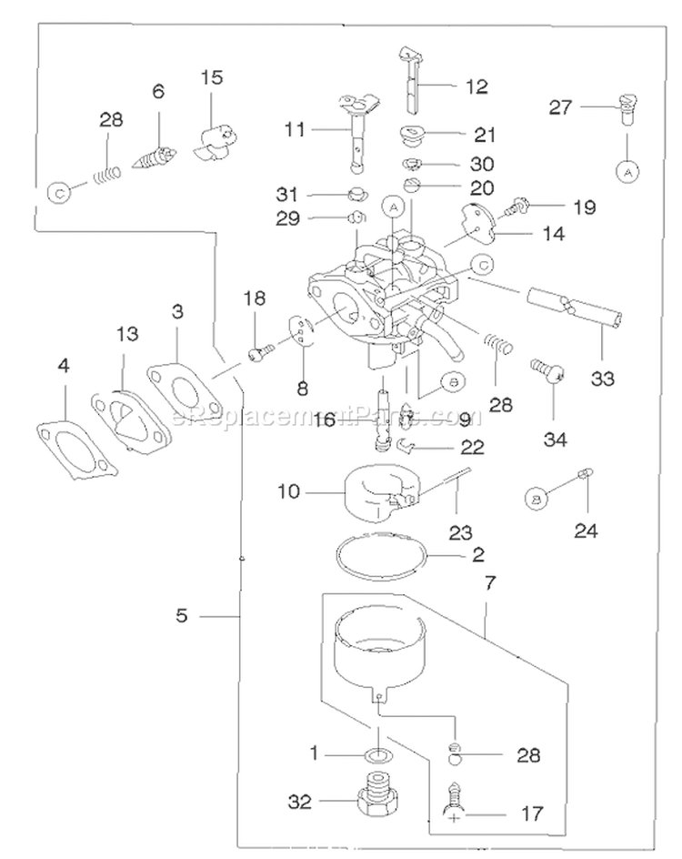 Carburetor Assembly Diagram and Parts List for 22171 220000001-220999999 - 2002 Toro Lawn Mower