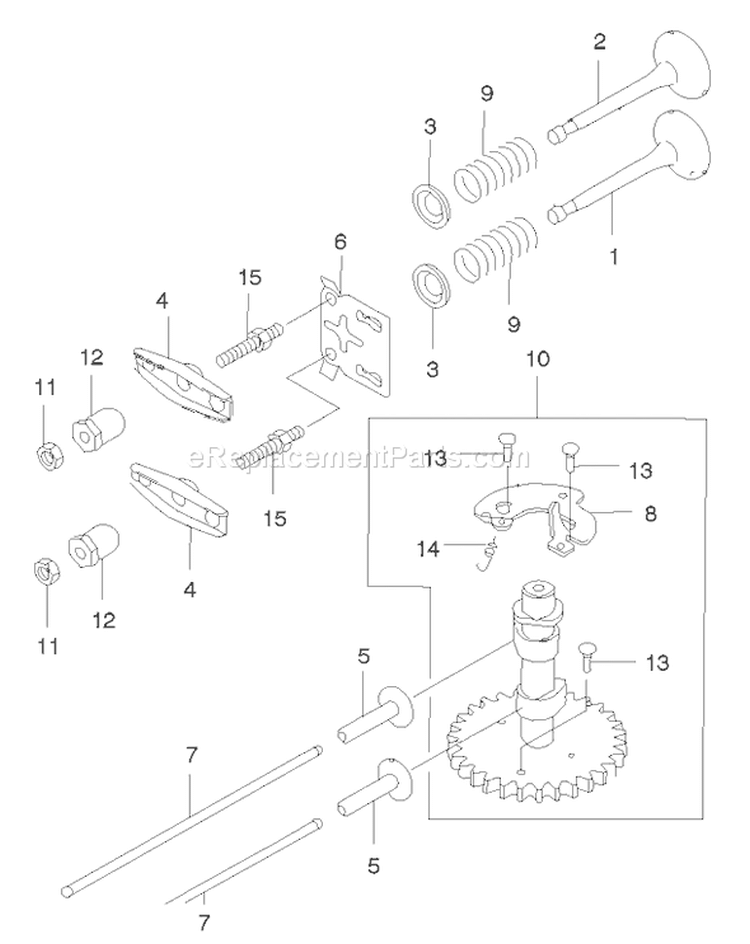 Valve and Camshaft Assembly Diagram and Parts List for 22171 220000001-220999999 - 2002 Toro Lawn Mower