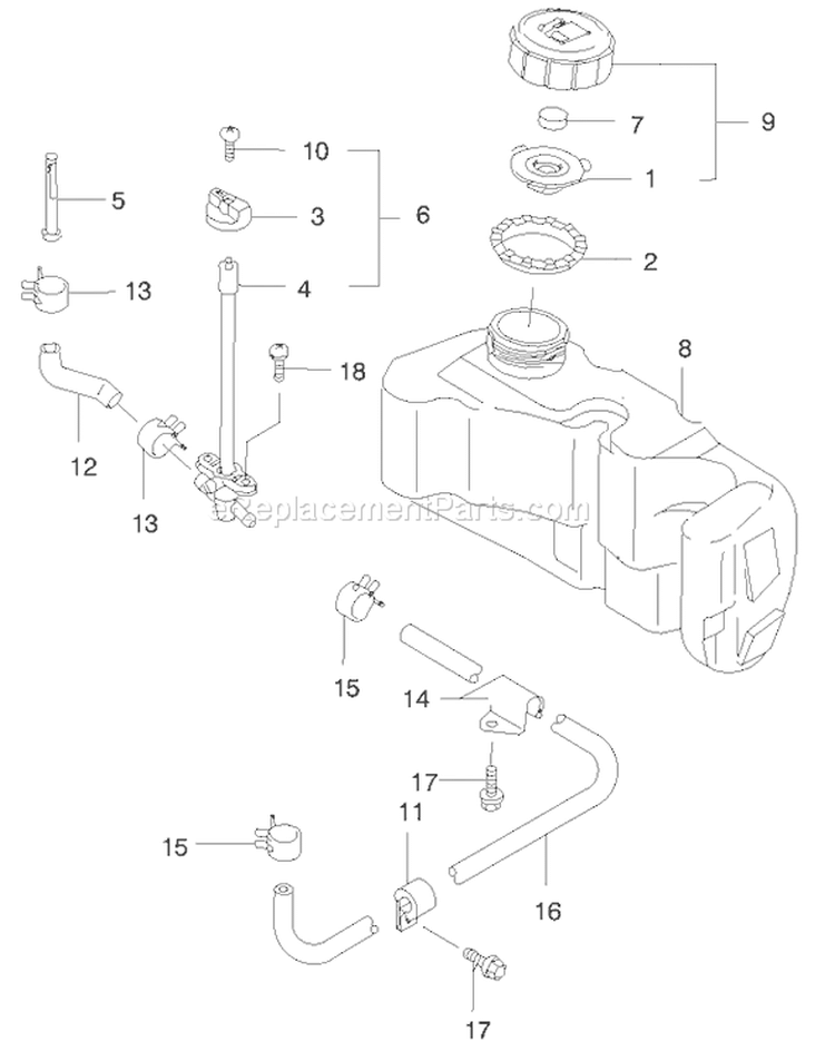 Fuel Tank Fuel Valve Diagram and Parts List for 22171 9900001-9999999 - 1999 Toro Lawn Mower
