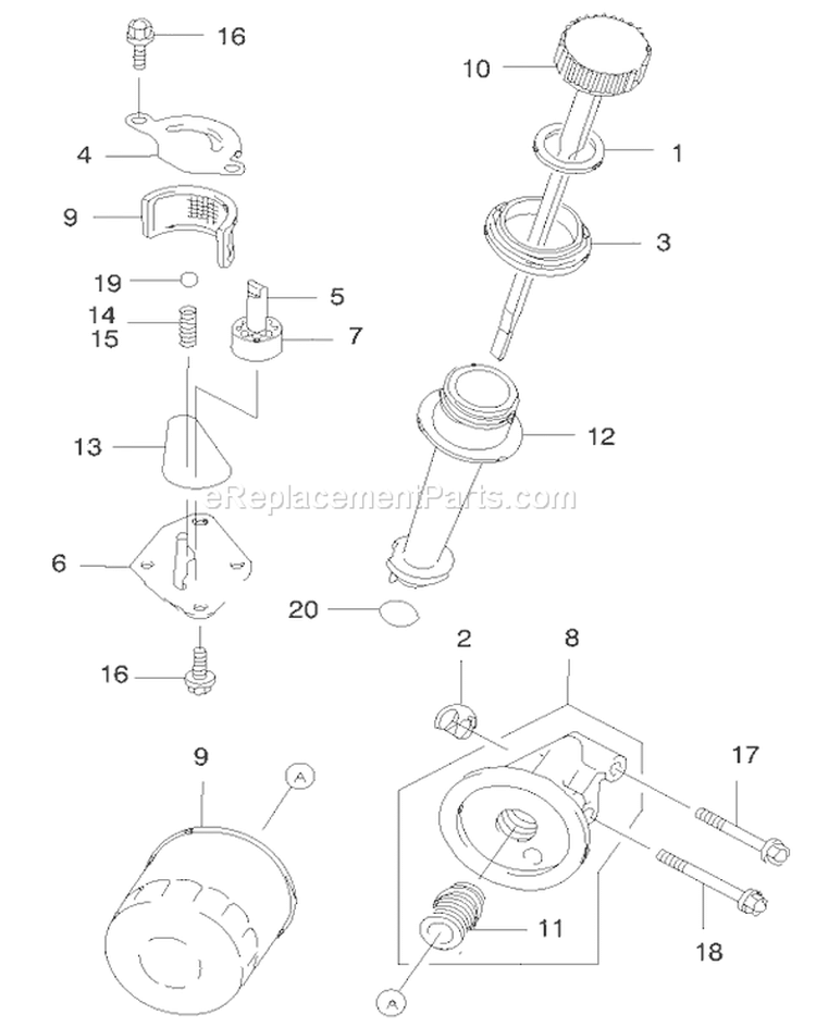 Lubrication Equipment Diagram and Parts List for 22171 9900001-9999999 - 1999 Toro Lawn Mower