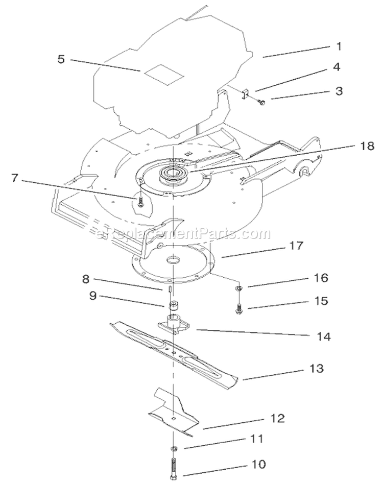 Engine and Blade Assembly Diagram and Parts List for 22171 9900001-9999999 - 1999 Toro Lawn Mower