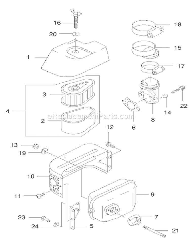 Air Filter and Muffler Diagram and Parts List for 22172 200000001-200999999 - 2000 Toro Lawn Mower