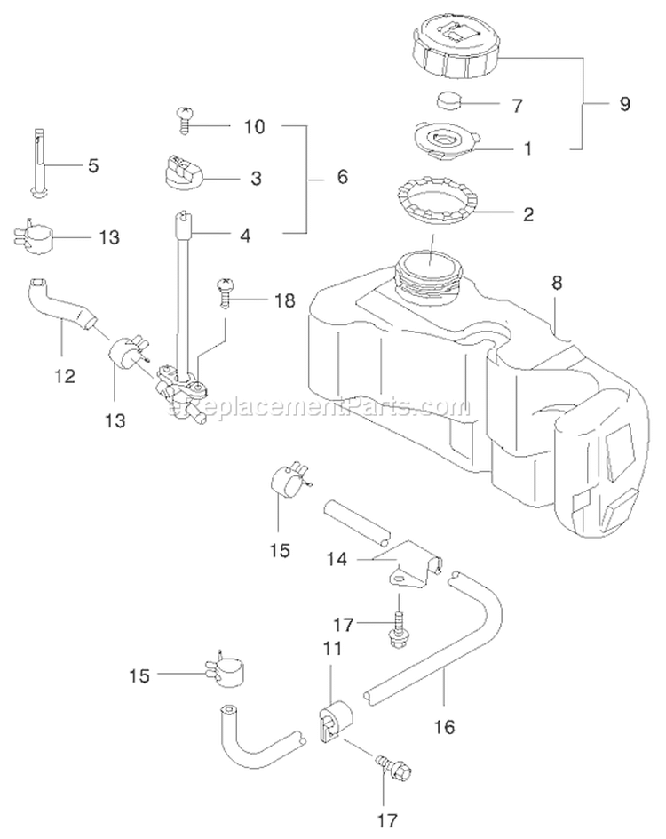 Fuel Tank Fuel Valve Diagram and Parts List for 22172 200000001-200999999 - 2000 Toro Lawn Mower