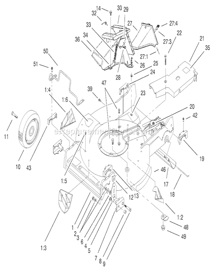 Housing Assembly Diagram and Parts List for 22172 200000001-200999999 - 2000 Toro Lawn Mower