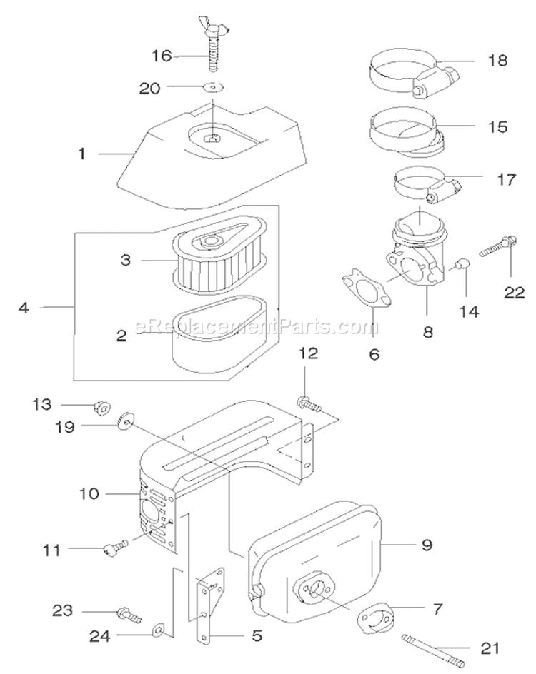 Air Filter and Muffler Diagram and Parts List for 22172 220000001-220999999 - 2002 Toro Lawn Mower