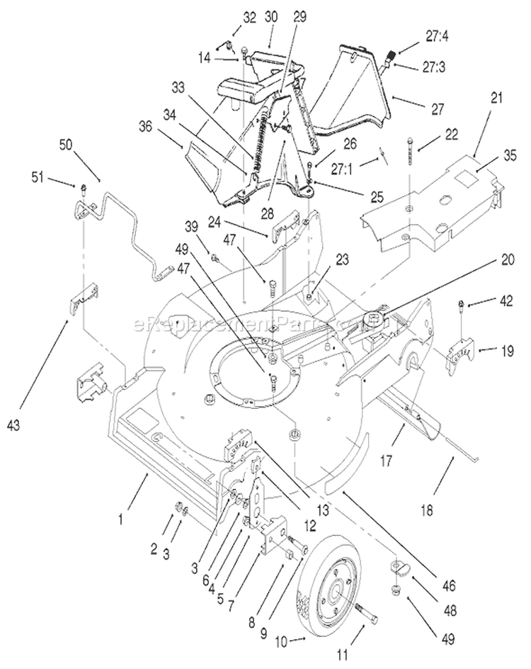Housing Assembly Diagram and Parts List for 22172 220000001-220999999 - 2002 Toro Lawn Mower