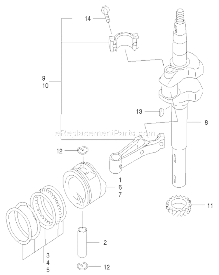Piston and Crankshaft Assembly Diagram and Parts List for 22172 220000001-220999999 - 2002 Toro Lawn Mower