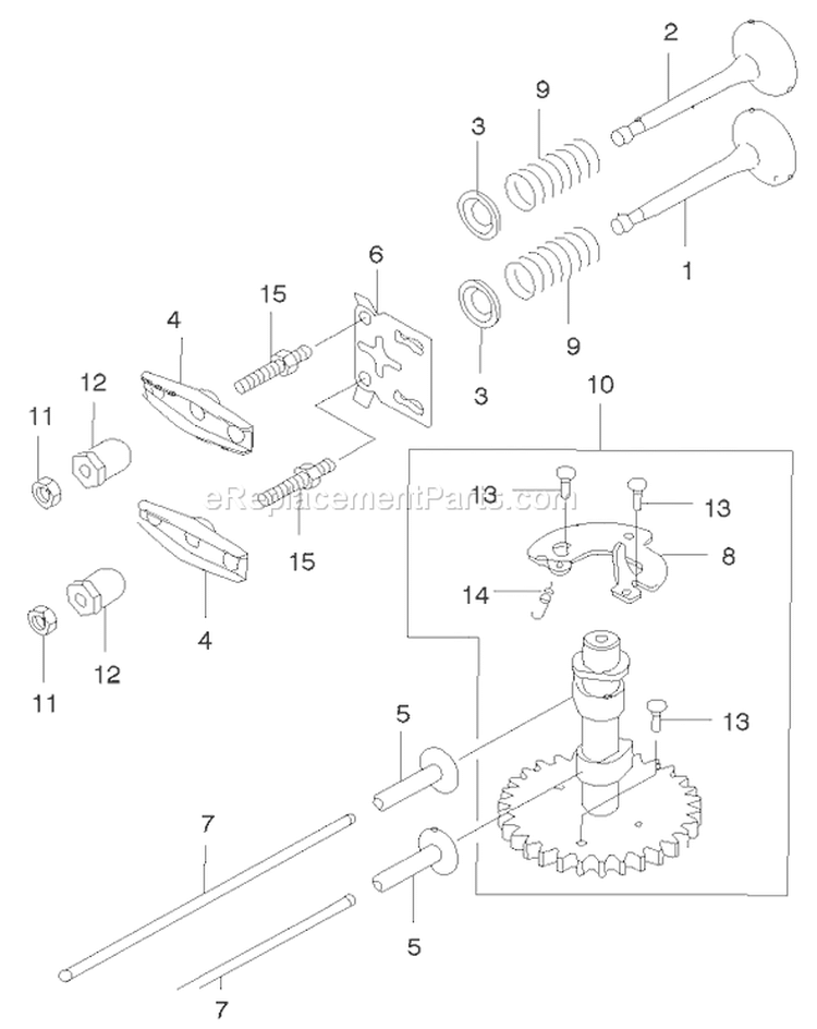 Valve and Camshaft Assembly Diagram and Parts List for 22172 220000001-220999999 - 2002 Toro Lawn Mower