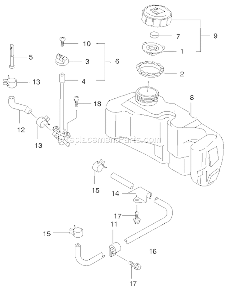 Fuel Tank Fuel Valve Diagram and Parts List for 22172 9900001-9999999 - 1999 Toro Lawn Mower