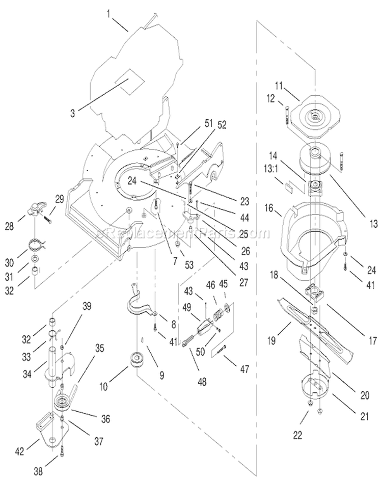 Engine and BBC Assembly Diagram and Parts List for 22172 9900001-9999999 - 1999 Toro Lawn Mower