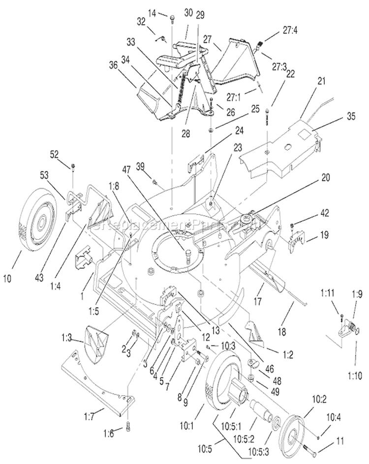 Housing Assembly Diagram and Parts List for 22173 200000001-200999999 - 2000 Toro Lawn Mower