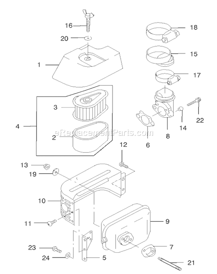 Air Filter and Muffler Diagram and Parts List for 22173 230000001-230999999 - 2003 Toro Lawn Mower