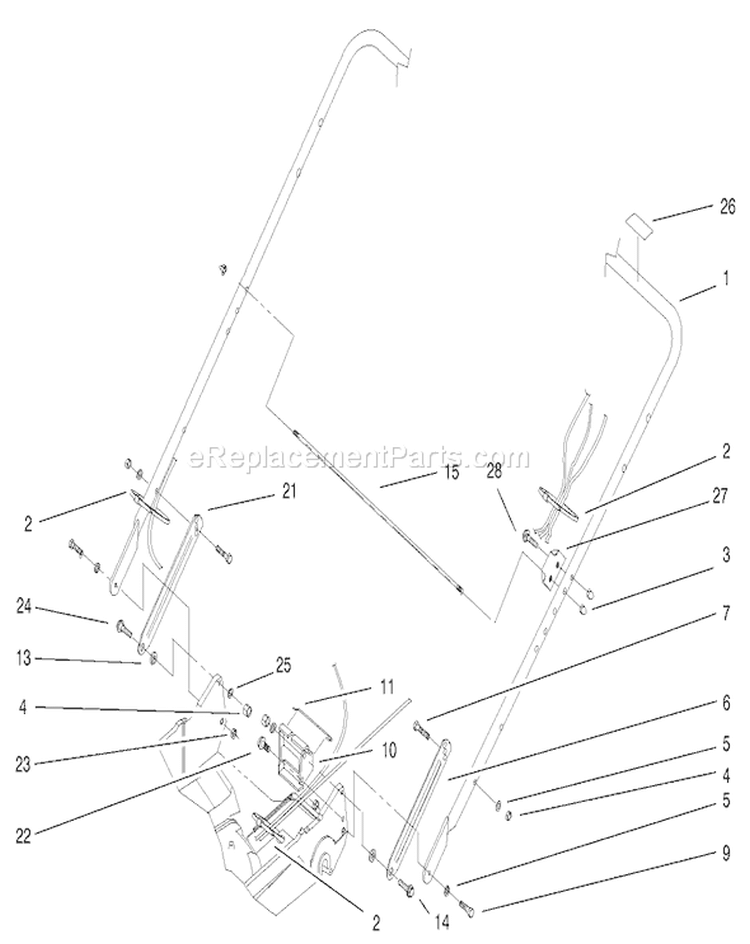 Handle and Handle Latch Assembly Diagram and Parts List for 22173 230000001-230999999 - 2003 Toro Lawn Mower