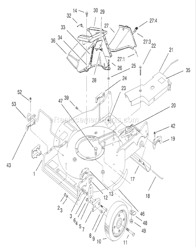 Housing Assembly Diagram and Parts List for 22173 230000001-230999999 - 2003 Toro Lawn Mower