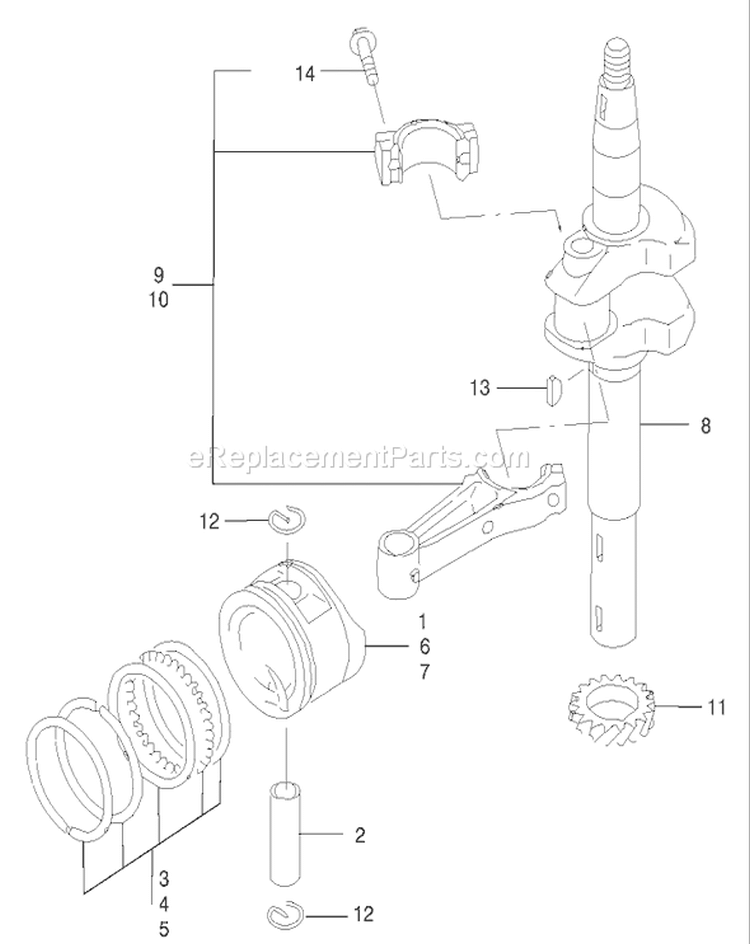 Piston/Crankshaft Assembly Diagram and Parts List for 22173 230000001-230999999 - 2003 Toro Lawn Mower