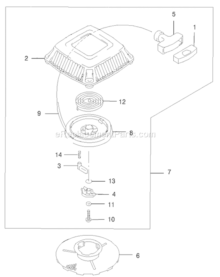 Recoil Starter Assembly Diagram and Parts List for 22173 230000001-230999999 - 2003 Toro Lawn Mower