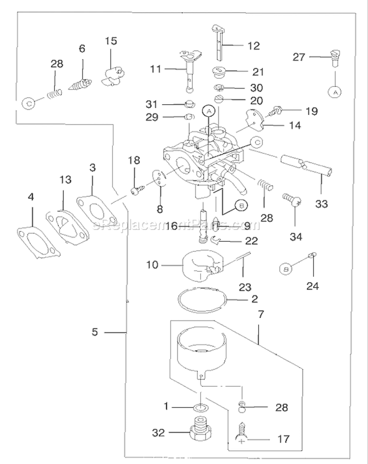 Carburetor Assembly Diagram and Parts List for 22173 230000001-230999999 - 2003 Toro Lawn Mower