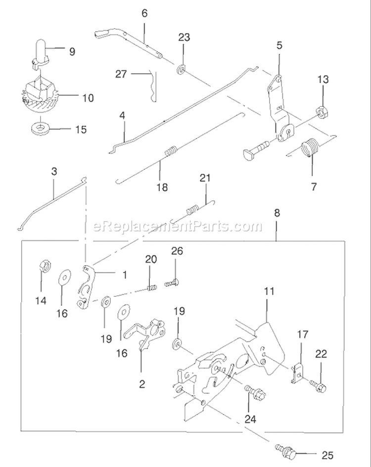Control Linkage Assembly Diagram and Parts List for 22173 230000001-230999999 - 2003 Toro Lawn Mower