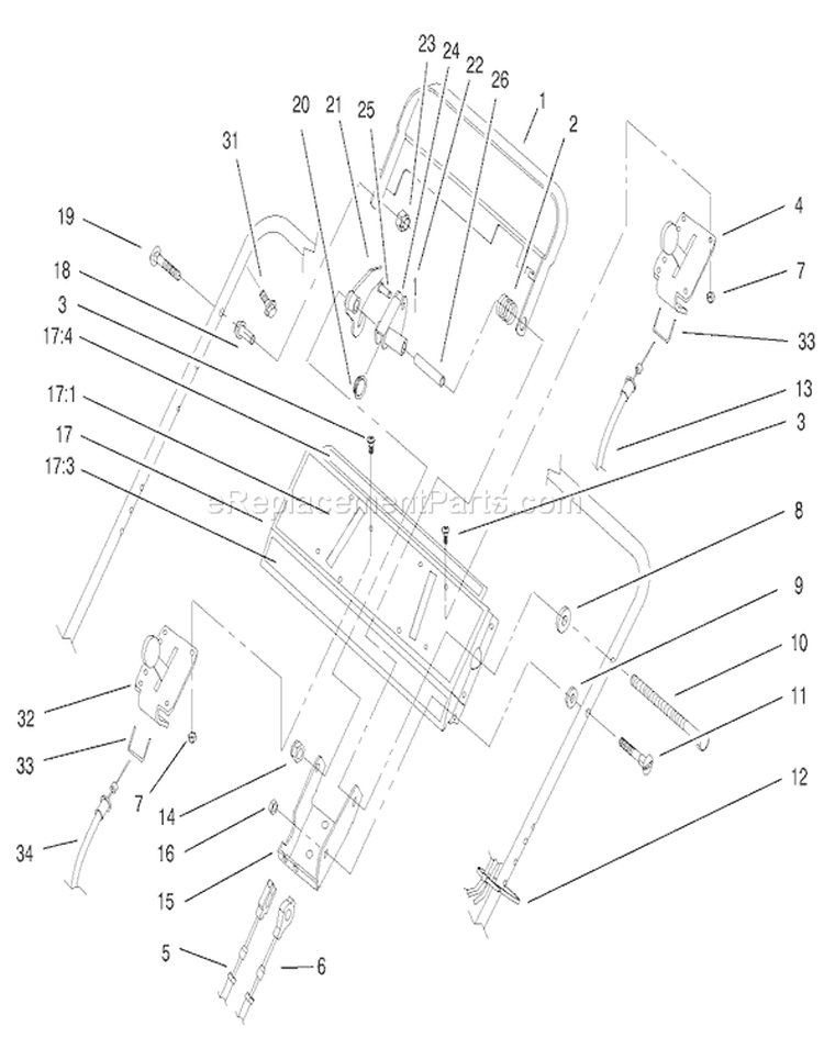 Controls, Bails and Panel Assembly Diagram and Parts List for 22173 230000001-230999999 - 2003 Toro Lawn Mower