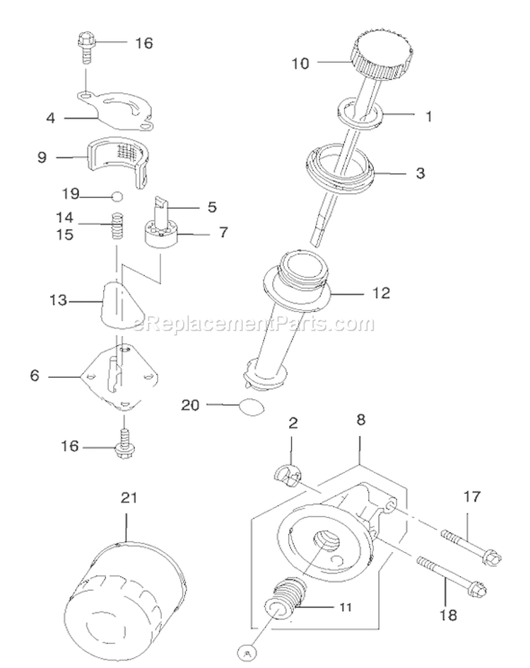 Dipstick Oil Filter Assembly Diagram and Parts List for 22173 230000001-230999999 - 2003 Toro Lawn Mower