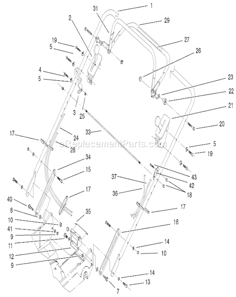 Handle and Control Assembly Diagram and Parts List for 22174 230000001-230999999 - 2003 Toro Lawn Mower
