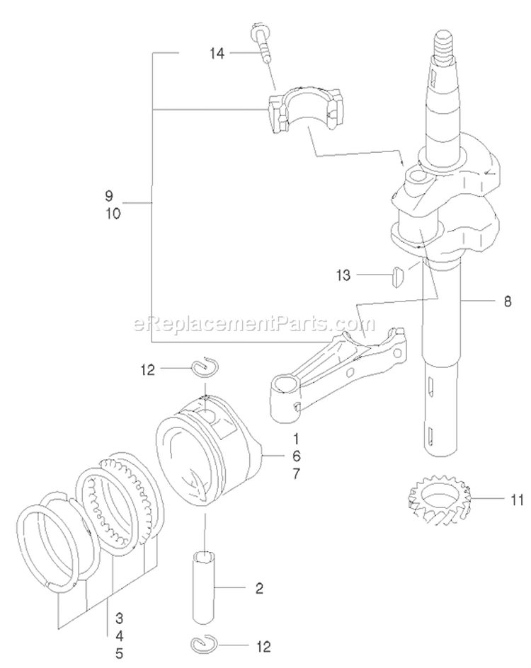 Piston and Crankshaft Assembly Diagram and Parts List for 22174 230000001-230999999 - 2003 Toro Lawn Mower