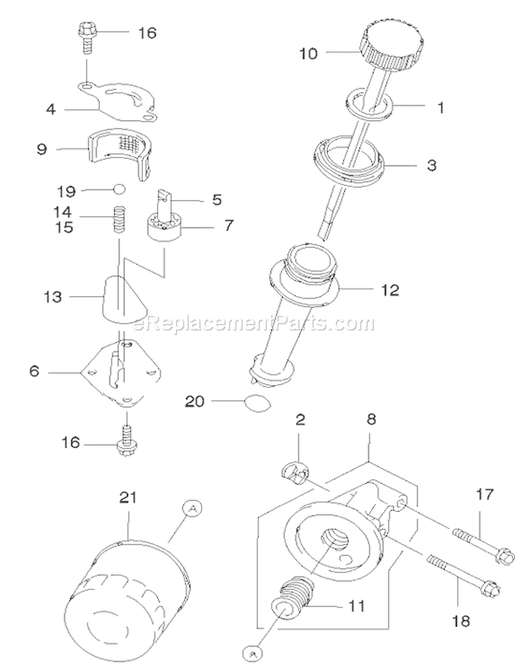 Dipstick and Oil Filter Assembly Diagram and Parts List for 22174 230000001-230999999 - 2003 Toro Lawn Mower