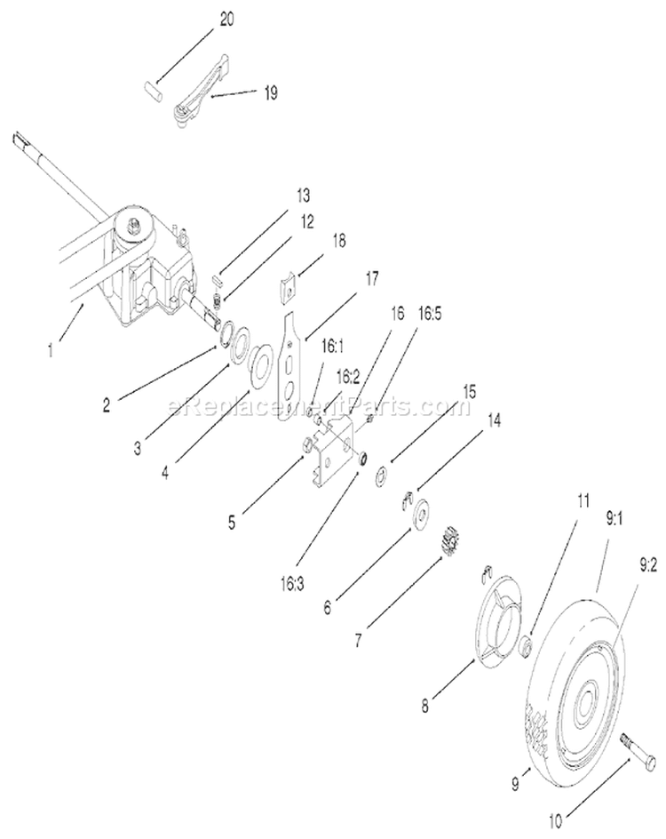 Gearcase and Rear Wheel Assembly Diagram and Parts List for 22176 240000001-240999999 - 2004 Toro Lawn Mower