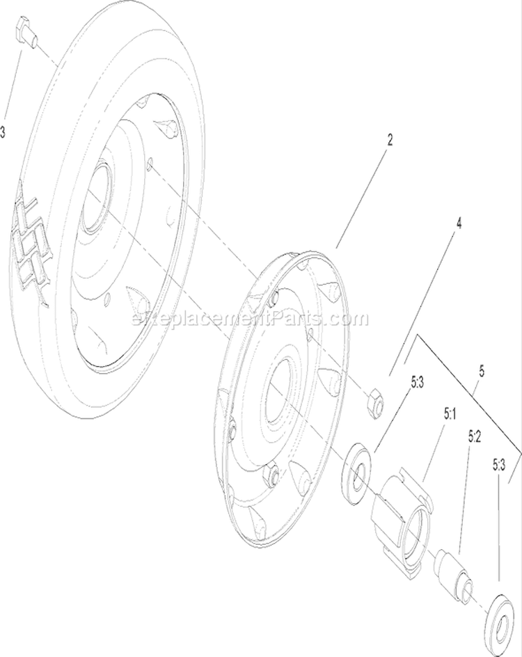 Wheel Assembly Diagram and Parts List for 22176 250000001-250999999 - 2005 Toro Lawn Mower