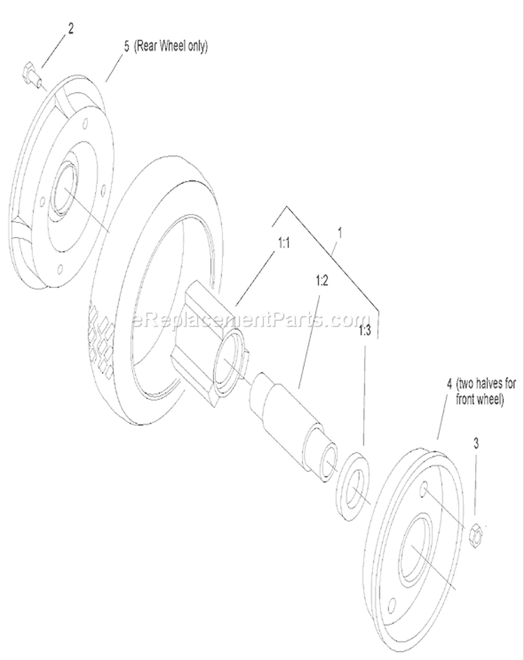 Front and Rear Wheel Assembly Diagram and Parts List for 22176 240000001-240999999 - 2004 Toro Lawn Mower