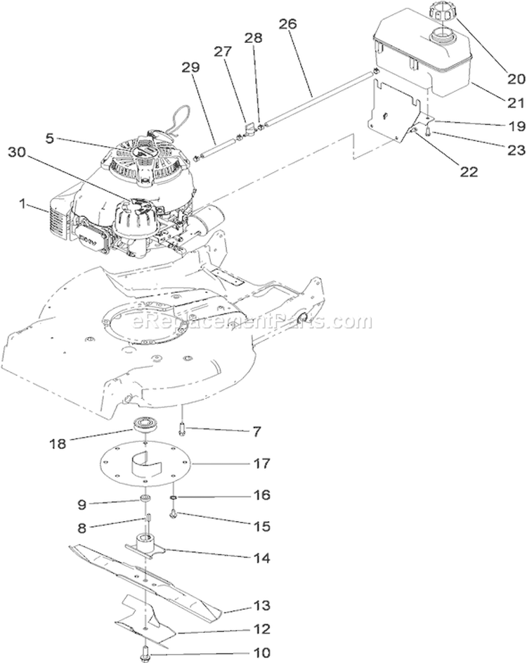 53cm Heavy-Duty Recycler/Rear Bagging Lawn Mower Diagram and Parts List for 22187TE 310000001-310999999 - 2010 Toro Lawn Mower