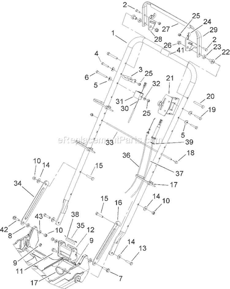 Handle Assembly Diagram and Parts List for 22176 250000001-250999999 - 2005 Toro Lawn Mower