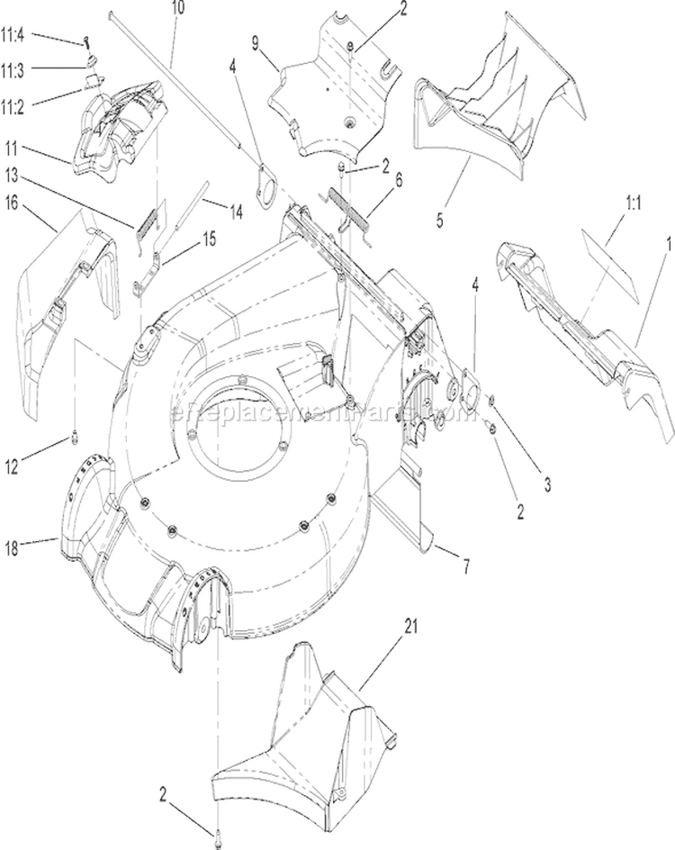 Housing Assembly Diagram and Parts List for 22163 270000001-270999999 - 2007 Toro Lawn Mower
